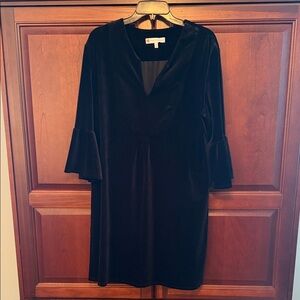 Jude Connally faux velvet black dress.